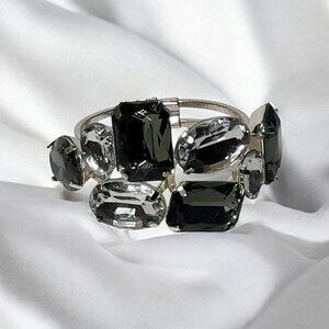 Clamper Statement Bracelet Huge Rhinestones Clear Smoky Gray Cocktail Holiday